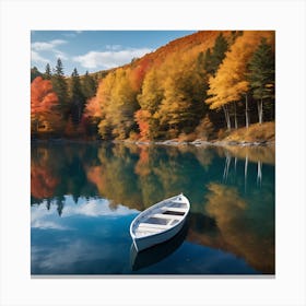Autumn Boat On Lake Canvas Print