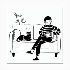 Sitting On Couch With Cat Canvas Print