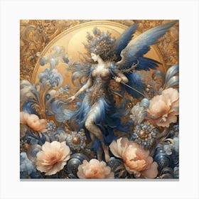 Angel Beauty In Flowers And Gold Creative Detail Drawing Canvas Print