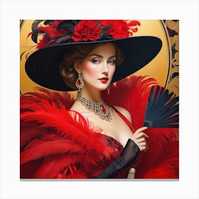 Victorian Woman In Red Feathers Canvas Print
