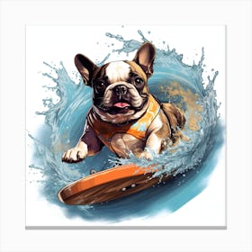 Frenchie Surfing Art By Csaba Fikker 022 Canvas Print