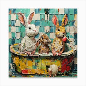 Rabbits In A Tub Canvas Print