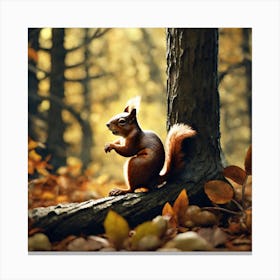 Red Squirrel In Autumn Forest Canvas Print