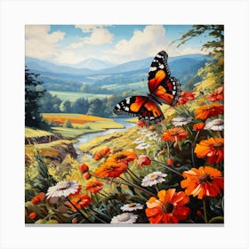 Butterfly & Flowers Above The Valley 2 Canvas Print