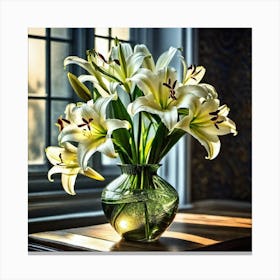 White Lilies In A Vase 1 Canvas Print