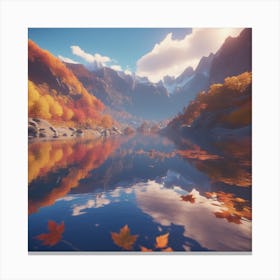 Autumn Leaves On A Lake Canvas Print