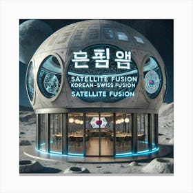 The Exterior Of A Futuristic Korean Swiss Fusion Restaurant Named Satellite Fusion 1024x1024 Canvas Print