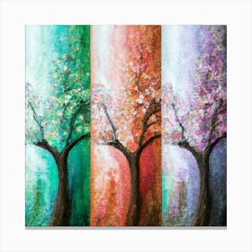 Three different paintings each containing cherry trees in winter, spring and fall 11 Canvas Print
