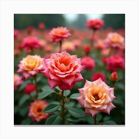 A Vibrant Rose Garden In Full Bloom, Showcasing Various Colors Of Roses 2 Canvas Print