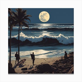 Erin Hanson & Donato Giancola & Nicolas De Stael, Full Moon, Sandy Parking Lot, Surfboards, Palm Tre (1) Canvas Print