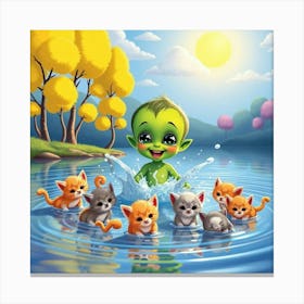 Alien Kid With Kittens Canvas Print