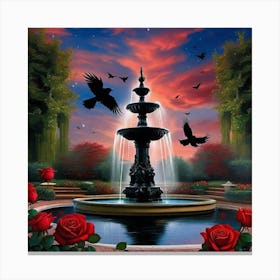 Crows And Roses Canvas Print