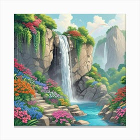 Garden With Waterfall Art Print (2) Canvas Print