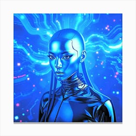 Futuristic Woman in Blue Lighnig Canvas Print