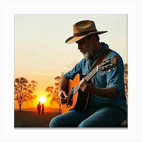 Sunset With A Guitar 3 Canvas Print