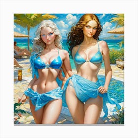 Two Girls In Bikinis Canvas Print