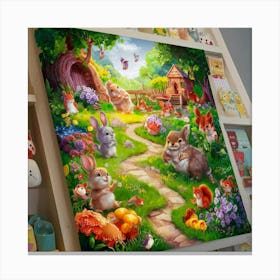 Rabbits In The Garden Canvas Print