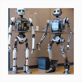 Two Robots Standing Next To Each Other Canvas Print