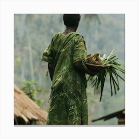 Woman Carrying A Basket Canvas Print