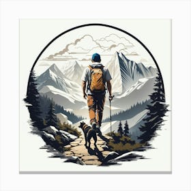 Man Hiking With His Dog Canvas Print