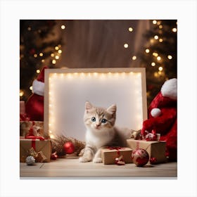 Christmas Kitten In Santa Hat Canvas Print