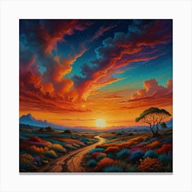 Sunset Road with nature Paintings Art Print Canvas Print