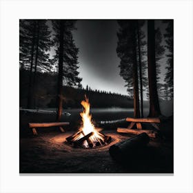 Campfire At Night 4 Canvas Print