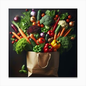 A Plethra of Produce: An Abundance of Vegetables and Fruits in a Grocery Bag Canvas Print