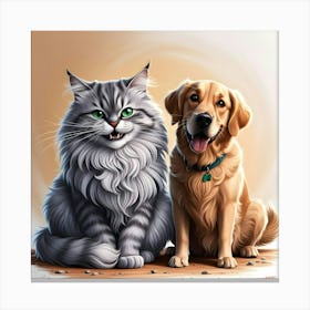 A Breathtakingly Detailed, Vibrant, And Humorous Illustration Of An Unlikely Yet Adorable Ct And Dog Canvas Print