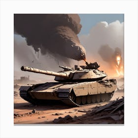 Apocalyptic Landscape With War Zone Destruction Merkava Tank Destroyed (3) Canvas Print