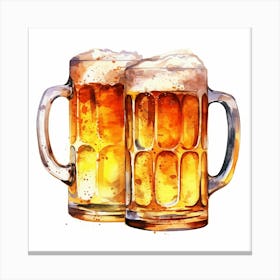 Watercolor Beer Mugs 3 Canvas Print