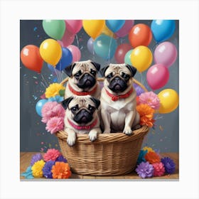 A Basket Full Of Pugs And Balloons Canvas Print