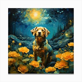 Dog In The Moonlight Canvas Print