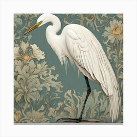 Egret William Morris Style Bird (4) Canvas Print