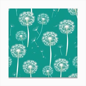 White Dandelion Seeds and Flowers on Turquoise Background Canvas Print