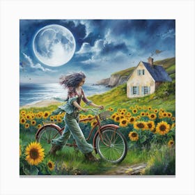 Moonlit Bohemia Whimsical Painting Of A Serene Night Scene (5) Canvas Print