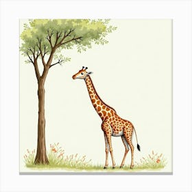 Giraffe And Tree Canvas Print