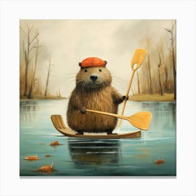 Beaver In A Canoe Canvas Print