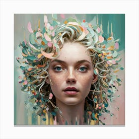 Woman With Flowers On Her Head Canvas Print