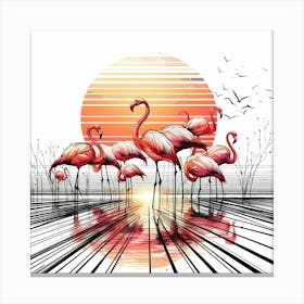 Red Flamingos - Abstract Line Art Illustration 121 Canvas Print