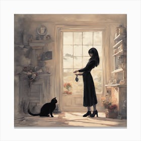 Woman And A Cat Canvas Print