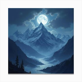 Titan Crushing Mountains In A Storm, Watercolor Night Sky 1 Canvas Print