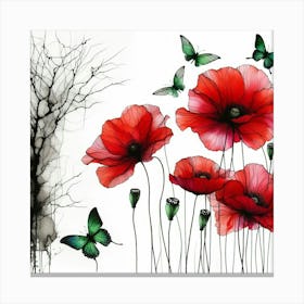 Poppies And Butterflies 1 Canvas Print