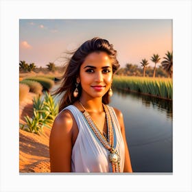 Beautiful Woman In The Desert Canvas Print