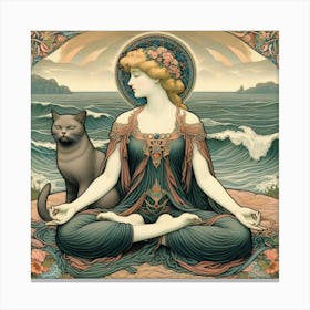 Meditating Woman With Cat 3 Canvas Print