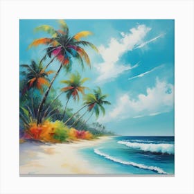 Beach With Palm Trees Art Print Canvas Print