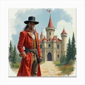 Michael Jackson In A Watercolor Ancient Castle Setting 1 Canvas Print