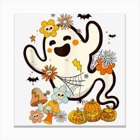 Halloween Retro Pumpkin Ghost Floral Fall Vibes Canvas Print