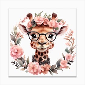 Giraffe With Flowers 1 Canvas Print