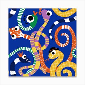 Cute Crazy Snakes Electric Blue Canvas Print